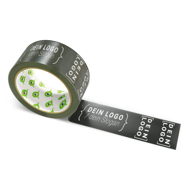 PP-adhesive tape with logo print - 1-color - 66 m nearly black - RGB (33, 35, 34) - best value