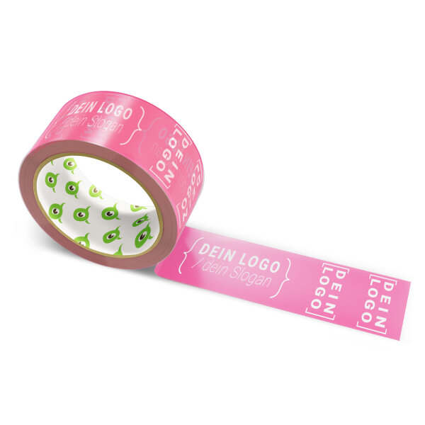 PVC-adhesive tape with logo print - 1-color - 66 m light pink - RGB (239, 74, 129)