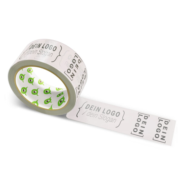 PVC-adhesive tape with logo print - 1-color - 66 m light gray - RGB (214, 201, 202)