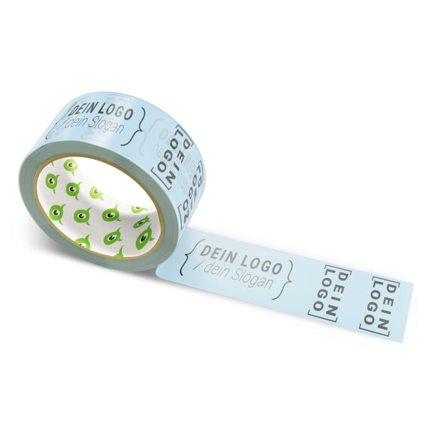 PVC-adhesive tape with logo print - 1-color - 66 m light blue - RGB (164, 200, 225)