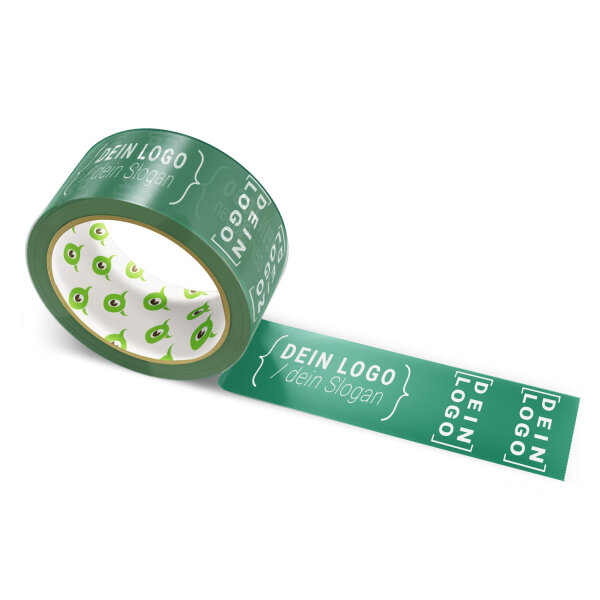 PVC-adhesive tape with logo print - 1-color - 66 m dark forrest green - RGB (17, 87, 64)