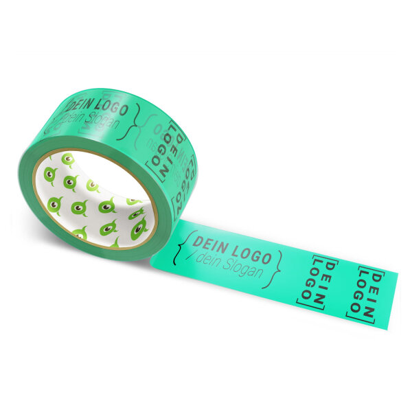 PVC-adhesive tape with logo print - 1-color - 66 m bright green - RGB (0, 195, 137)