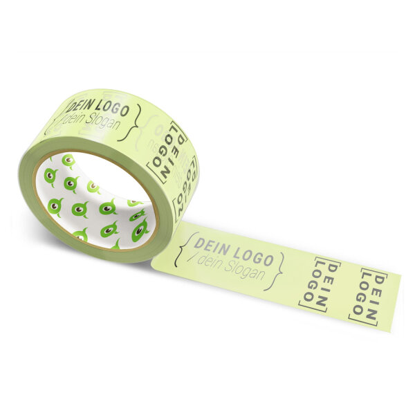 PVC-adhesive tape with logo print - 1-color - 66 m very pale lime green - RGB (212, 235, 142)