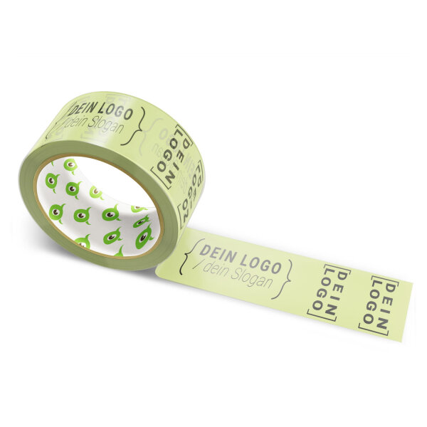 PVC-adhesive tape with logo print - 1-color - 66 m light lime green - RGB (191, 204, 128)