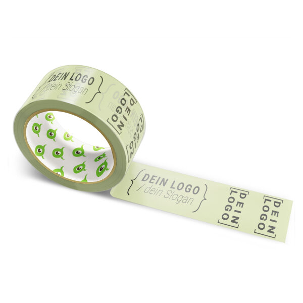 PVC-adhesive tape with logo print - 1-color - 66 m pale green - RGB (187, 197, 146)