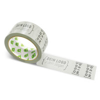 PVC-adhesive tape with logo print - 1-color - 66 m pale olivgrey - RGB (186, 187, 177)