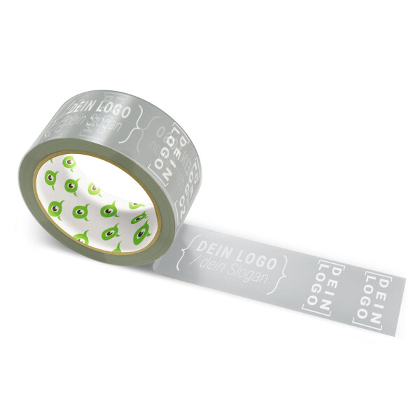 PVC-adhesive tape with logo print - 1-color - 66 m dark gray - RGB (136, 139, 141)