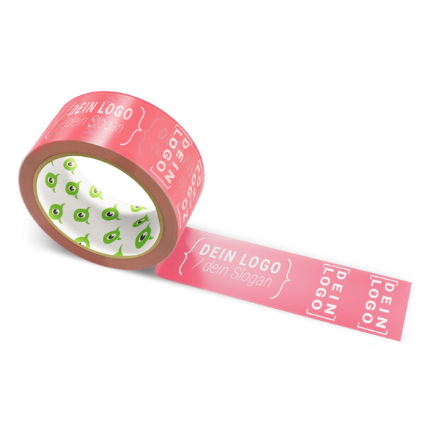 Paper-adhesive tape with logo print - 1-color - 50 m bright pink - RGB (248, 72, 94)