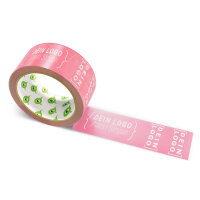 Paper-adhesive tape with logo print - 1-color - 50 m bright pink - RGB (251, 99, 126)