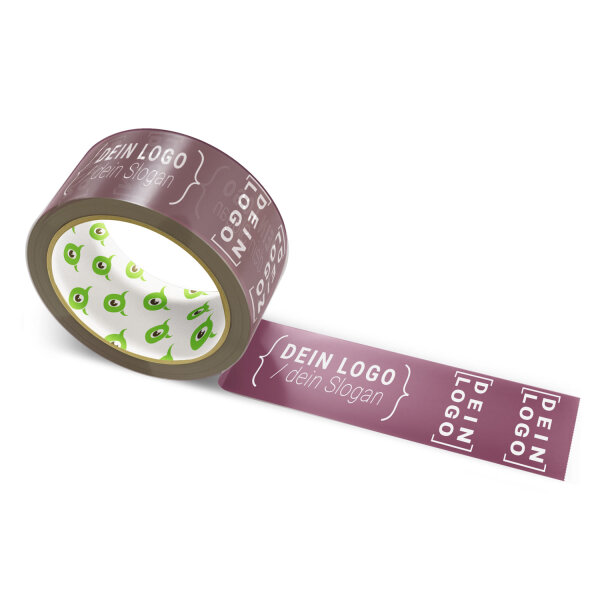 Paper-adhesive tape with logo print - 1-color - 50 m very dark red brown - RGB (88, 45, 64)