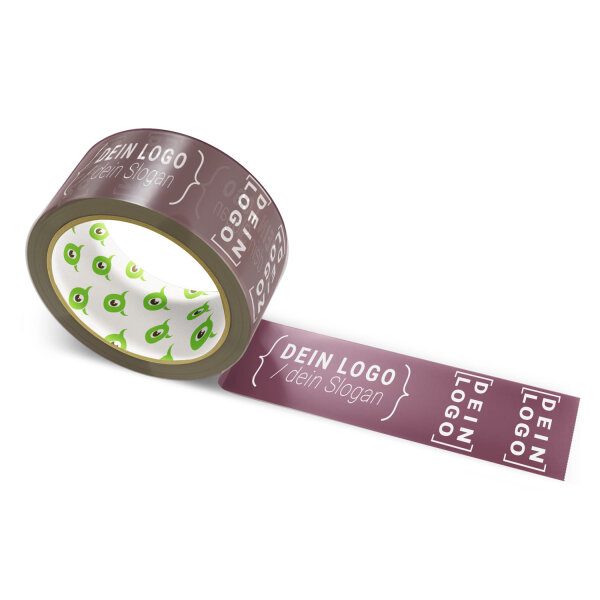 Paper-adhesive tape with logo print - 1-color - 50 m very dark red brown - RGB (80, 43, 58)
