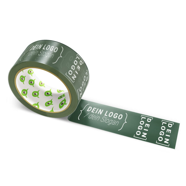 Paper-adhesive tape with logo print - 1-color - 50 m dark green - RGB (34, 55, 43)