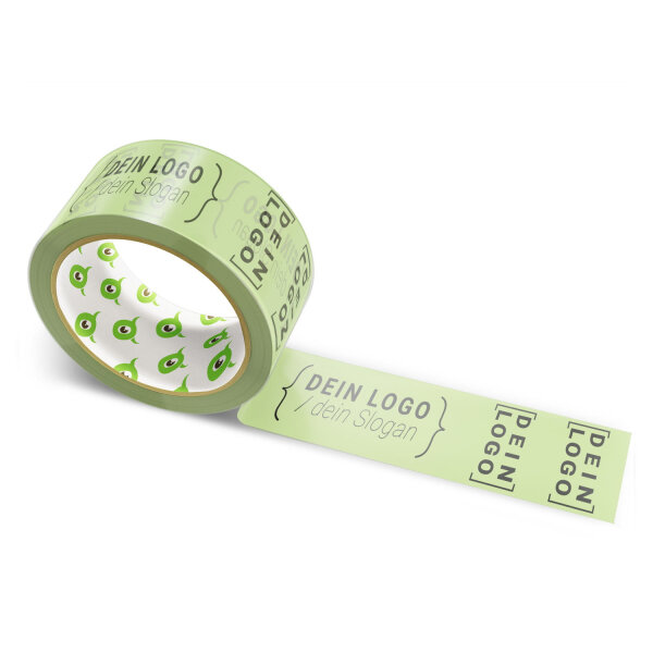 Paper-adhesive tape with logo print - 1-color - 50 m pale foliage green - RGB (169, 196, 127)
