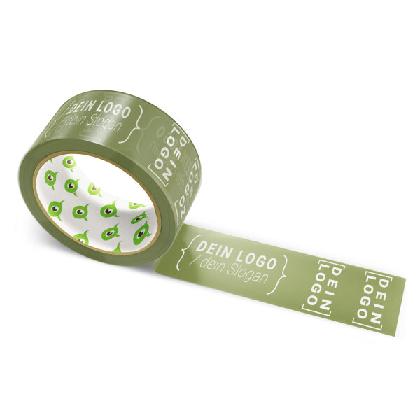 Paper-adhesive tape with logo print - 1-color - 50 m dark olive - RGB (94, 103, 56)