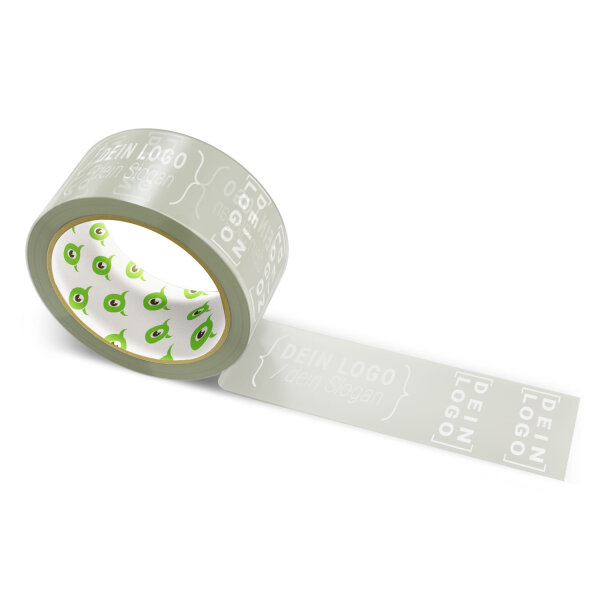 Paper-adhesive tape with logo print - 1-color - 50 m oliv gray - RGB (168, 169, 158)