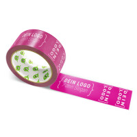 PVC packing tape with logo print - 2-color - 66 m dark pink - CMYK 0/100/43/33