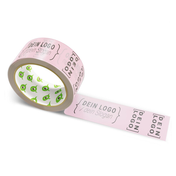 Paper packing tape with logo print - 2-color - 50 m light pink - CMYK 0/23/16/9