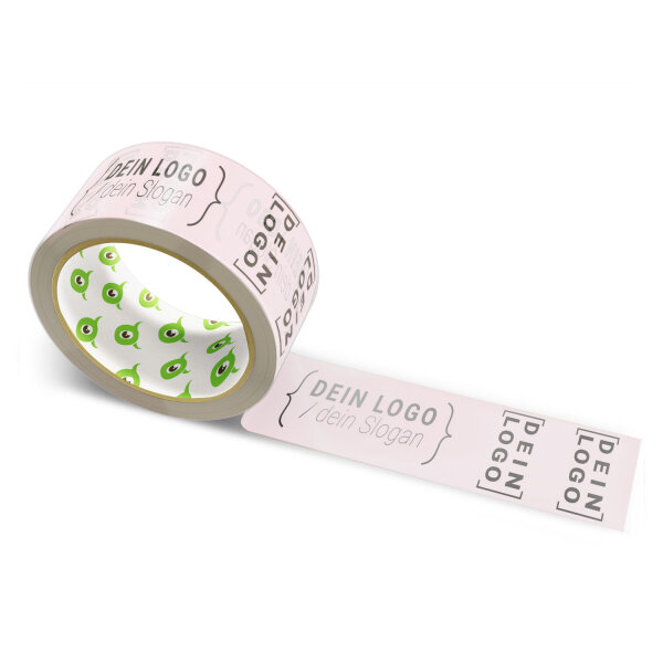 PP-adhesive tape with logo print - 1-color - 66 m light pink - CMYK 0/16/13/4 - best value