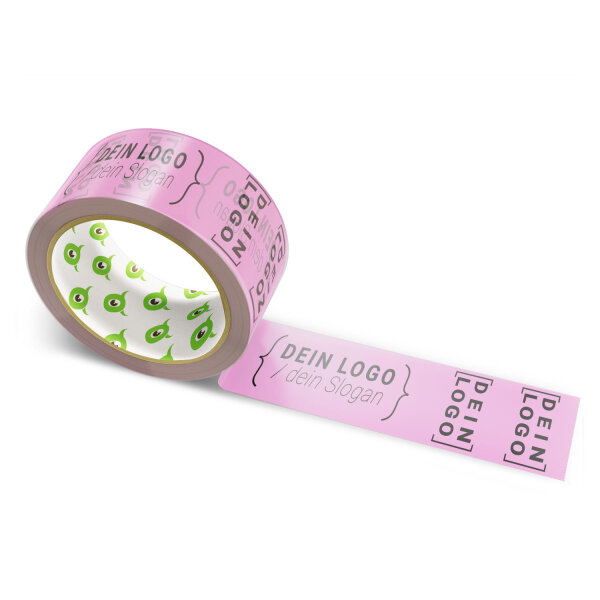 PP-adhesive tape with logo print - 1-color - 66 m light pink - CMYK 0/38/14/15 - best value