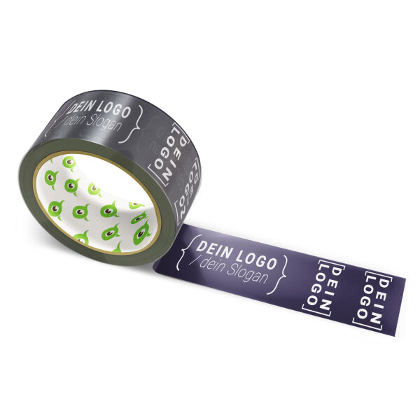 PP-adhesive tape with logo print - 1-color - 66 m dark violet brown - CMYK 36/47/0/79 - best value