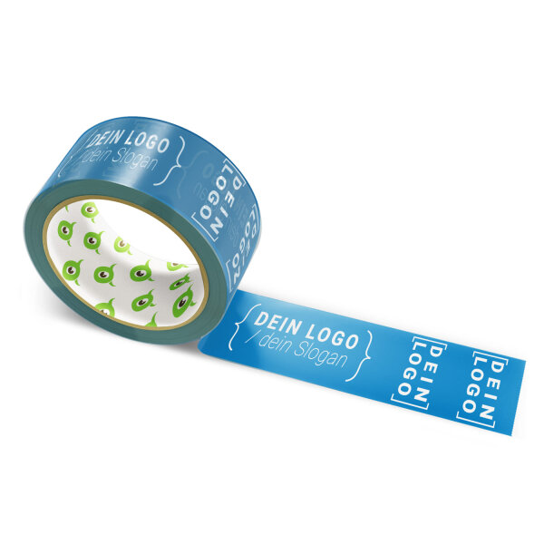 PP-adhesive tape with logo print - 1-color - 66 m dark marine blue - CMYK 100/39/0/45 - best value