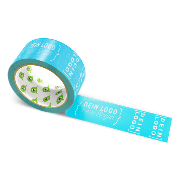 PP-adhesive tape with logo print - 1-color - 66 m vivid blue - CMYK 100/20/0/11 - best value