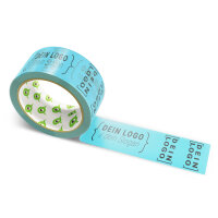 PP-adhesive tape with logo print - 1-color - 66 m light turquoise - CMYK 65/13/0/12 - best value