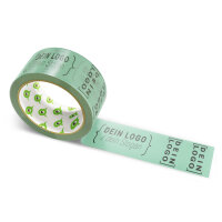 PP-adhesive tape with logo print - 1-color - 66 m pale olive green - CMYK 31/0/17/36 - best value