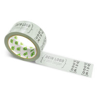 PP-adhesive tape with logo print - 1-color - 66 m pale gray green - CMYK 5/0/6/23 - best value