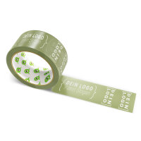 PP-adhesive tape with logo print - 1-color - 66 m moos green - CMYK 6/0/38/52 - best value