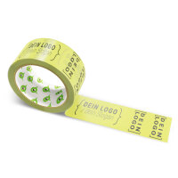 PP-adhesive tape with logo print - 1-color - 66 m vivid yellow - CMYK 2/0/60/16 - best value