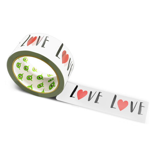 Papier Klebeband bedruckt mit Motto: L-O-V-E 002 - 50 m weiss