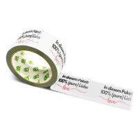 Papier Klebeband bedruckt mit Motto: In diesem Paket 100% pure Liebe - 50 m weiss