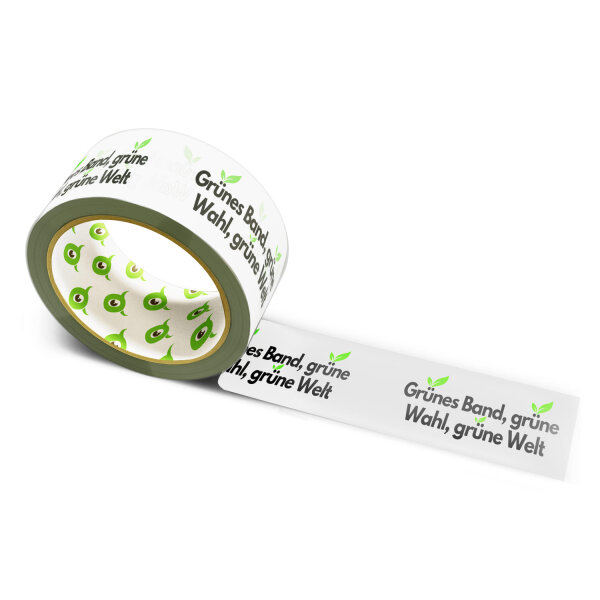 Papier Klebeband bedruckt mit Motto: Grünes Band, Grüne Wahl, Grüne Welt - weiß - 50 m weiss