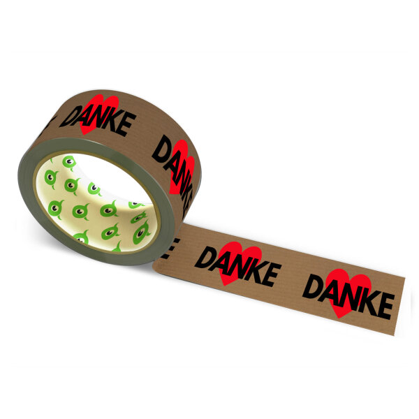 12x Paper Tape: "Danke mit Herz" (Thanks with a Heart) · brown · 50 mm × 50 m