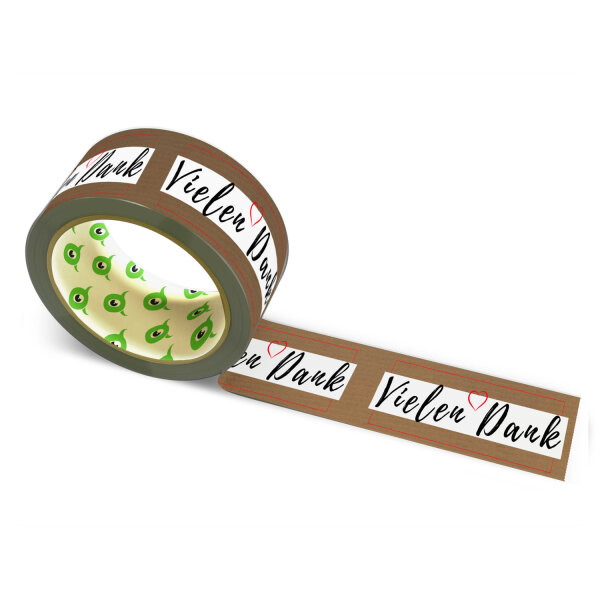 12x Paper Tape: "Vielen Dank mit Herz und Rahmen" (Thank You with a Heart in a Frame) · brown · 50 mm × 50 m