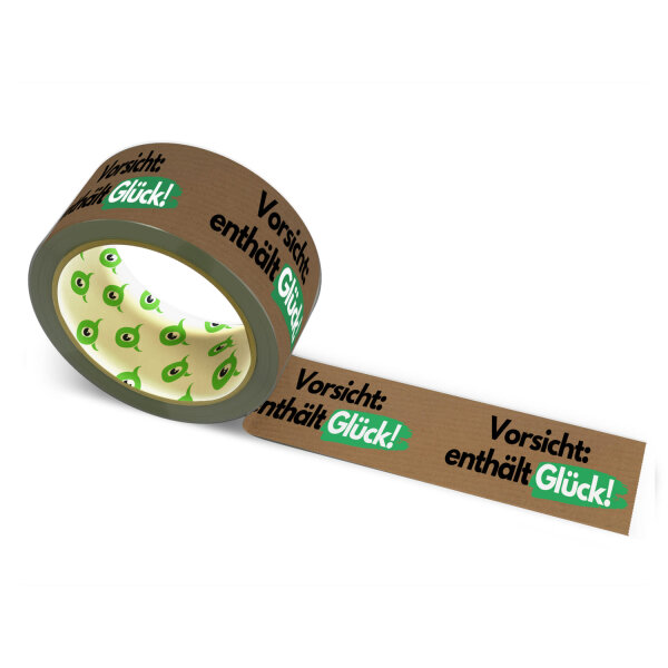 12x Paper Tape: "Vorsicht, enthält Glück" (Caution, Contains Luck) · brown · 50 mm × 50 m