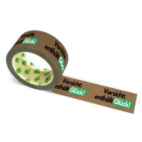 12x Paper Tape: "Vorsicht, enthält Glück" (Caution, Contains Luck) · brown · 50 mm × 50 m