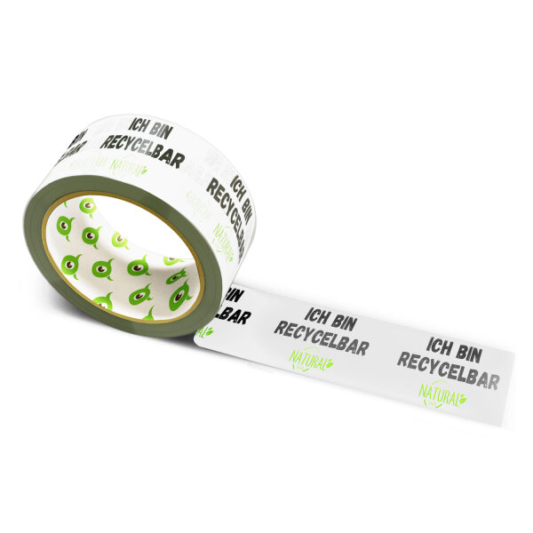 12x Paper Tape: "Ich bin recycelbar" (Im Recyclable) · white · 50 mm × 50 m