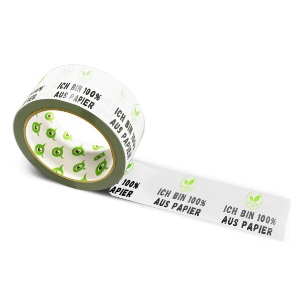 12x Paper Tape: "Ich bin 100% aus Papier" (Im 100% Paper) · white · 50 mm × 50 m