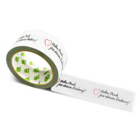 12x PP Klebeband bedruckt mit Motto: Vielen Dank für deinen Einkauf, mit Herzen, Offen - 66 m