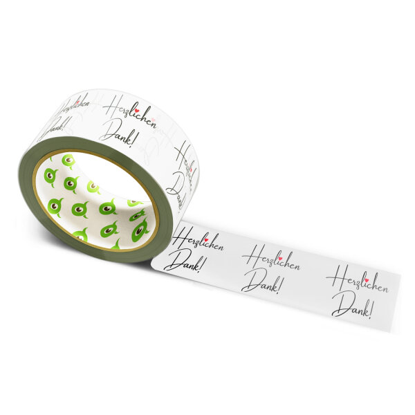 12x PP Hotmelt Tape: "Herzlichen Dank mit Herz" (Heartfelt Thanks with a Heart) · 50 mm × 66 m