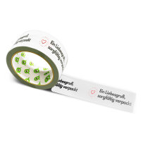 12x PP Hotmelt Tape: "Liebesgruß sorgfältig verpackt mit Herz" (Love Greeting, Carefully Wrapped, with Heart) · 50 mm ×
