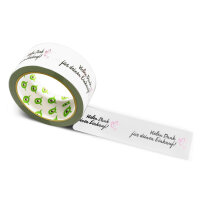 12x PVC Klebeband bedruckt mit Motto: Vielen Dank für deinen Einkauf, mit Herzen 002 - 66 m