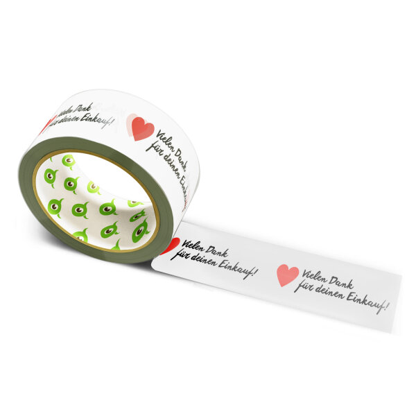 12x PVC Tape: "Vielen Dank für deinen Einkauf, mit Herzen, Voll" (Thank You for Your Purchase, with Hearts) · 50 mm × 66