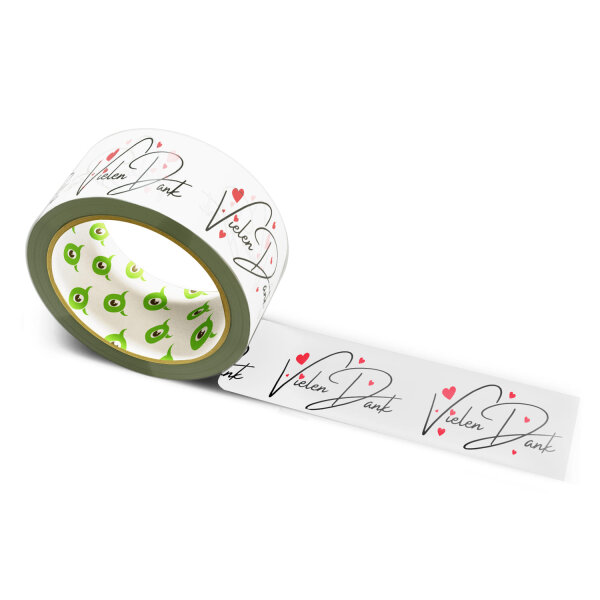 12x PVC Tape: "Vielen Dank mit Herzen" (Thank You with Hearts) · 50 mm × 66 m