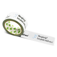 12x PVC Tape: "Neugierig? Los pack mich aus" (Curious? Go Ahead, Unwrap Me) · 50 mm × 66 m