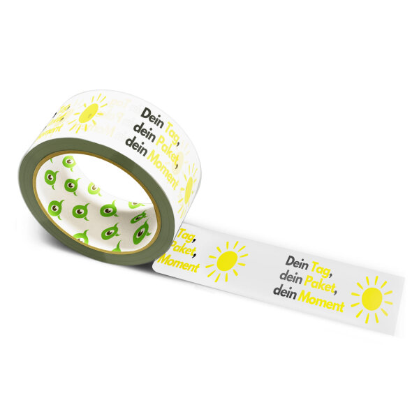 12x PVC Klebeband bedruckt mit Motto: Dein Tag, dein Paket, dein Moment mit Sonne - 66 m