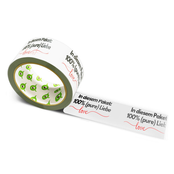 12x PVC Klebeband bedruckt mit Motto: In diesem Paket 100% pure Liebe - 66 m