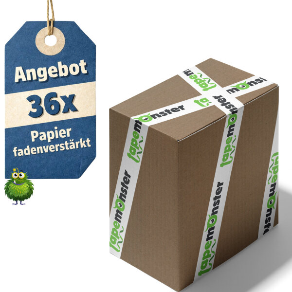36x Paper adhesive tape with logo starter pack - 1-colored- 50 mm x 50 m - brown - with natural adhesive
